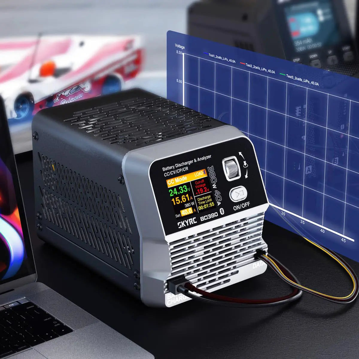 Battery Discharger and Analyzer for 1-8S RC LiPo Battery, Max Power of 380W and 40A Discharge Current, Precise Measurement of Battery Capacity. Easy-to-Use PC Software for Data Analysis.