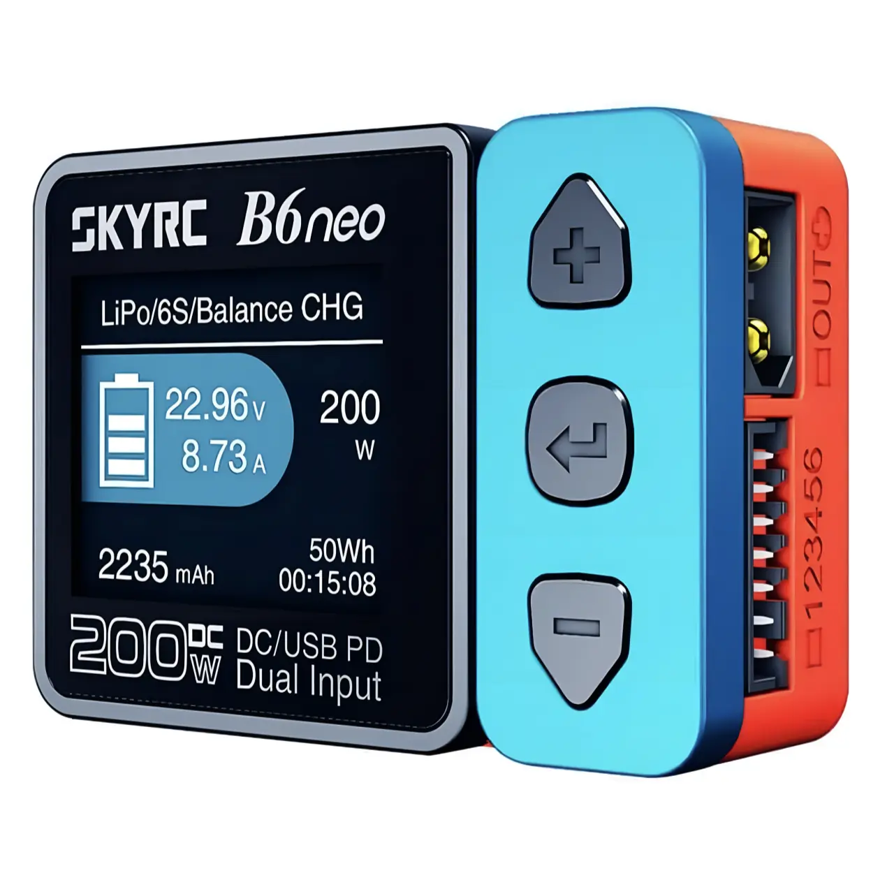 SKYRC B6 Neo 200W DC Smart Charger With DC/PD Dual Input. Optimized for Lipo Charging: Charges 1s-6s Lipo batteries, perfect for RC cars and drones.