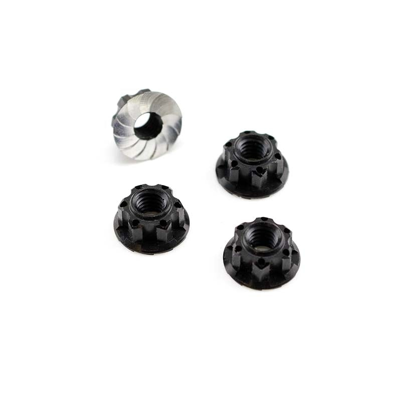 HobbyStar Aluminum Lock Nut, V2 "Gripper" Serrated, Nylon, M4, 4-pack