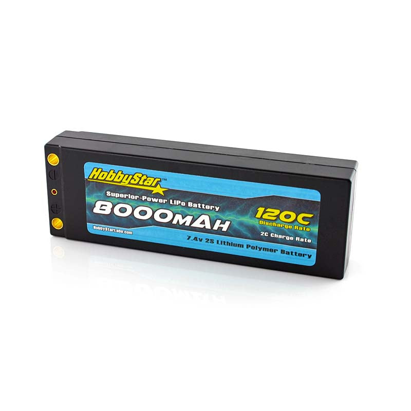 HobbyStar 8000mAh 7.4V, 2S 120C Hardcase LiPo Battery, Low IR - Terminal Style